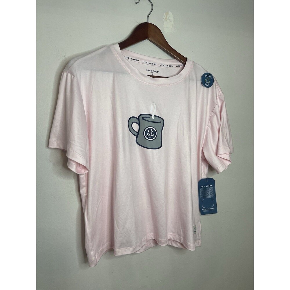 Life Is good Sleep Women's Large Light Pink Coffee Graphic Tshirt - Picture 2 of 4